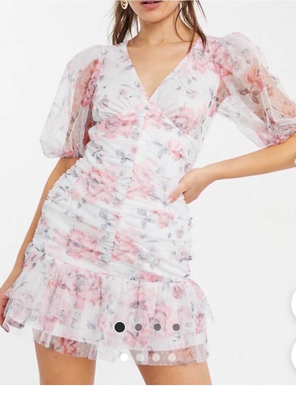 ASOS designs Sheer Floral Open-Back Mini Dress - Pink & White